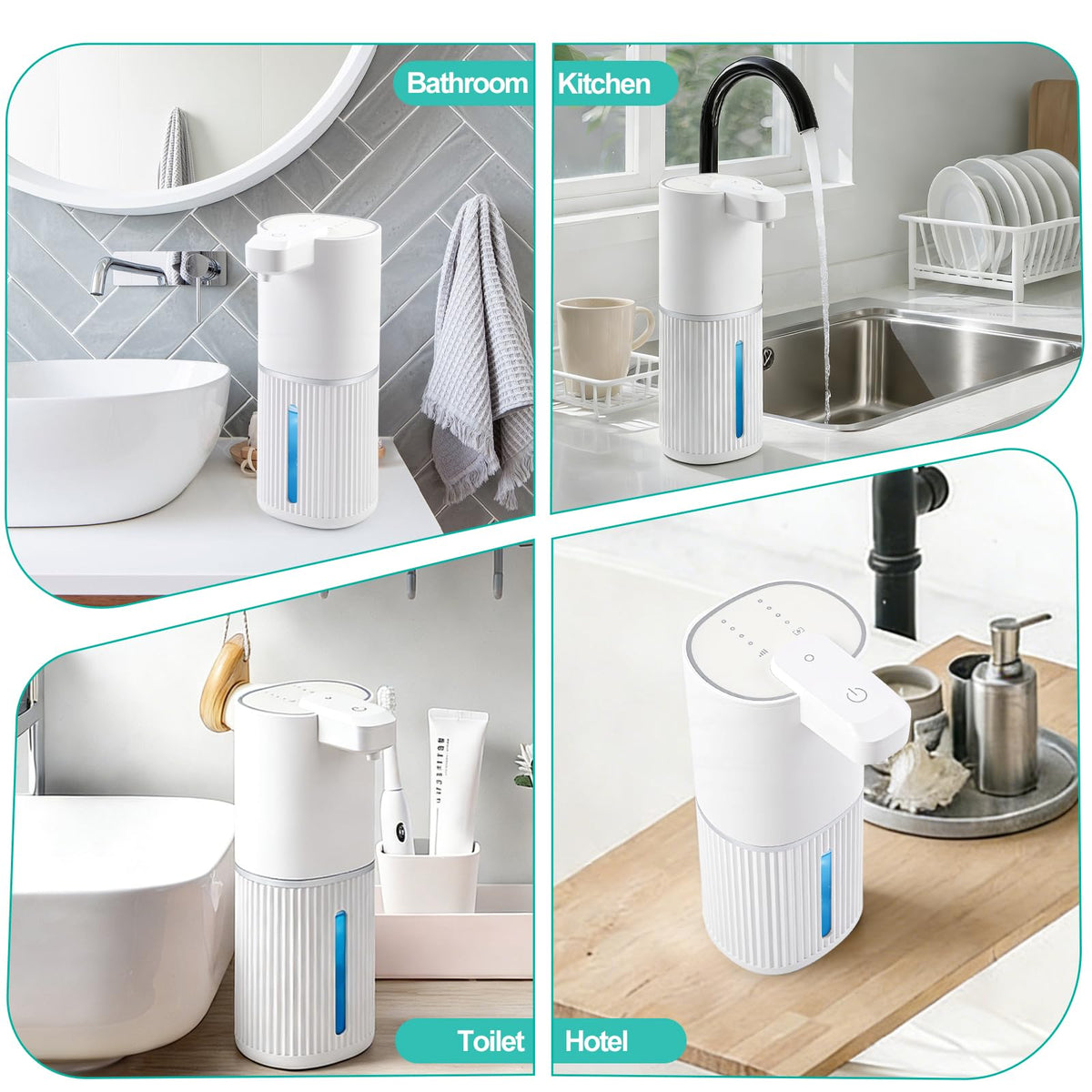 Automatic Soap Dispenser, Foaming Soap Dispenser Touchless with Continuous Dispensing, 4-Level Adjustable, Rechargeable Hand Soap Dispensers, Wall Mounted or Countertop for Bathroom & Kitchen Gold