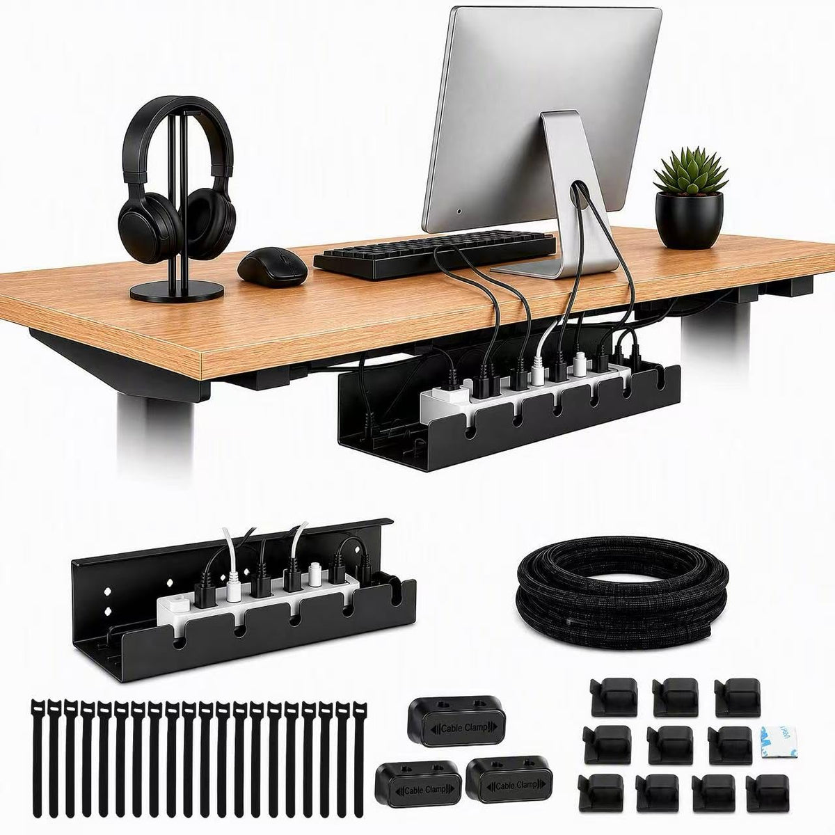 DC 5-in-1 Under Desk Cable Management Kit - Cord Organizer