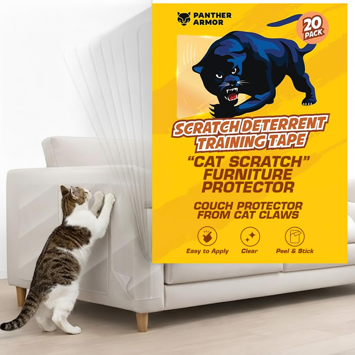 Panther Armor Cat Scratch Furniture Protector, 12 Double-Sided Tape Sheets