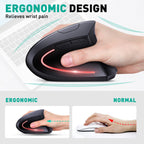 JYKEYMOUT Bluetooth and 2.4G (2-in-1) Rechargeable Wireless Mouse, Ergonomic Vertical Design, 1000/1200/1600 DPI, 6 Silent Buttons, for Laptop, Computer, PC, MacBook, Chromebook-Black