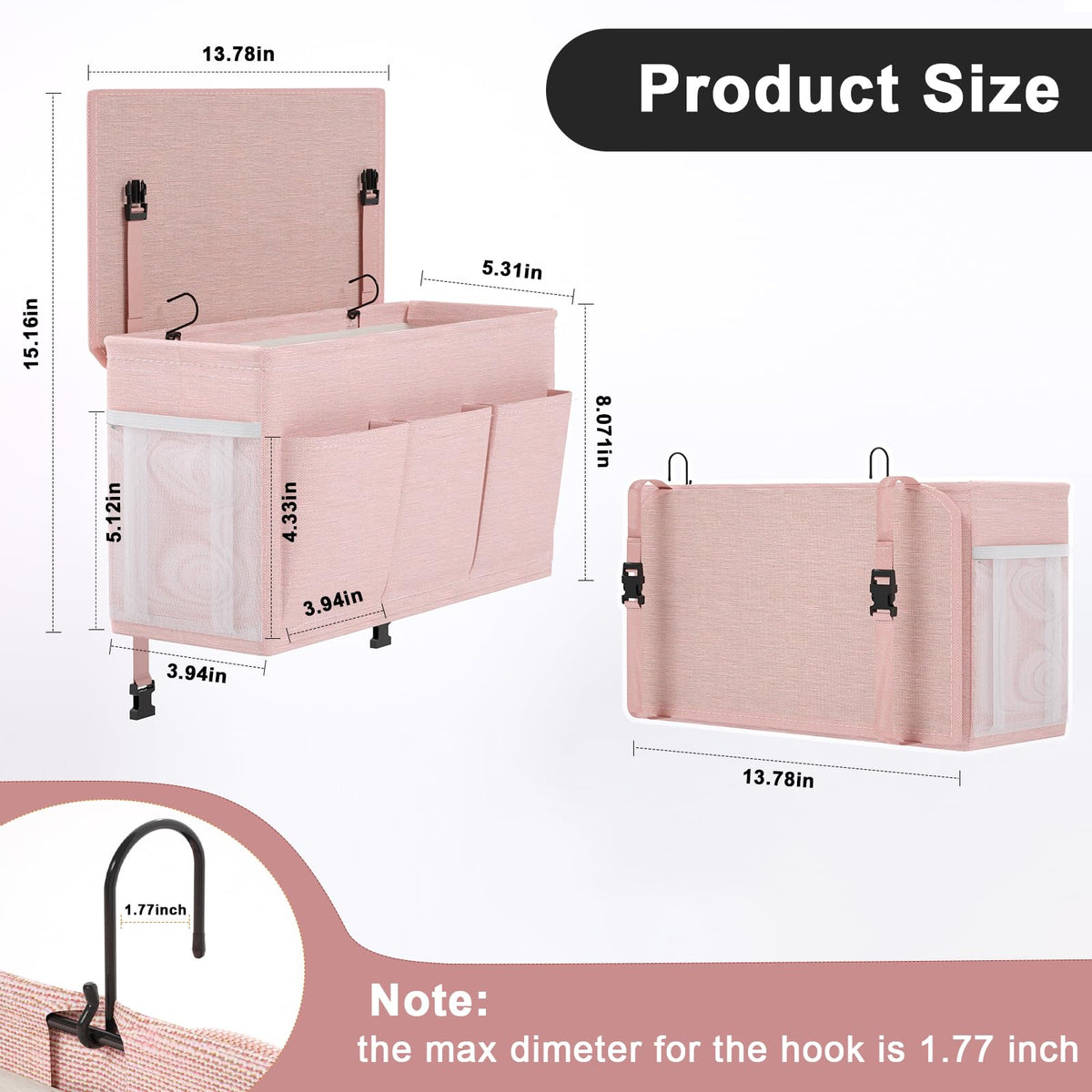 Bedside Caddy Bedside Storage Hanging Organizer for Bunk Dorm Bed Rail New Pink