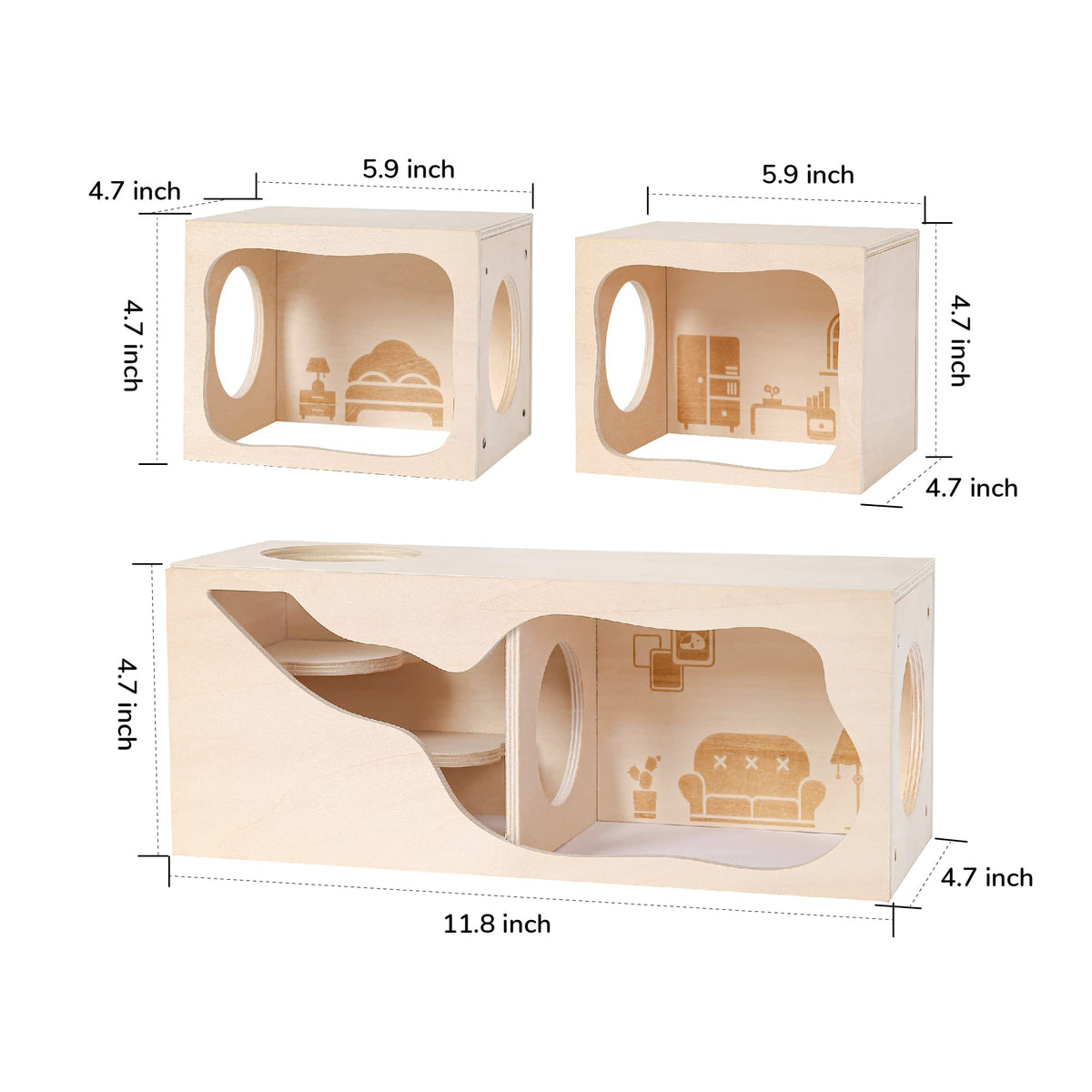 Wooden Hamster Hideout House, Small‑Pet Habitat Tunnel, Living Room