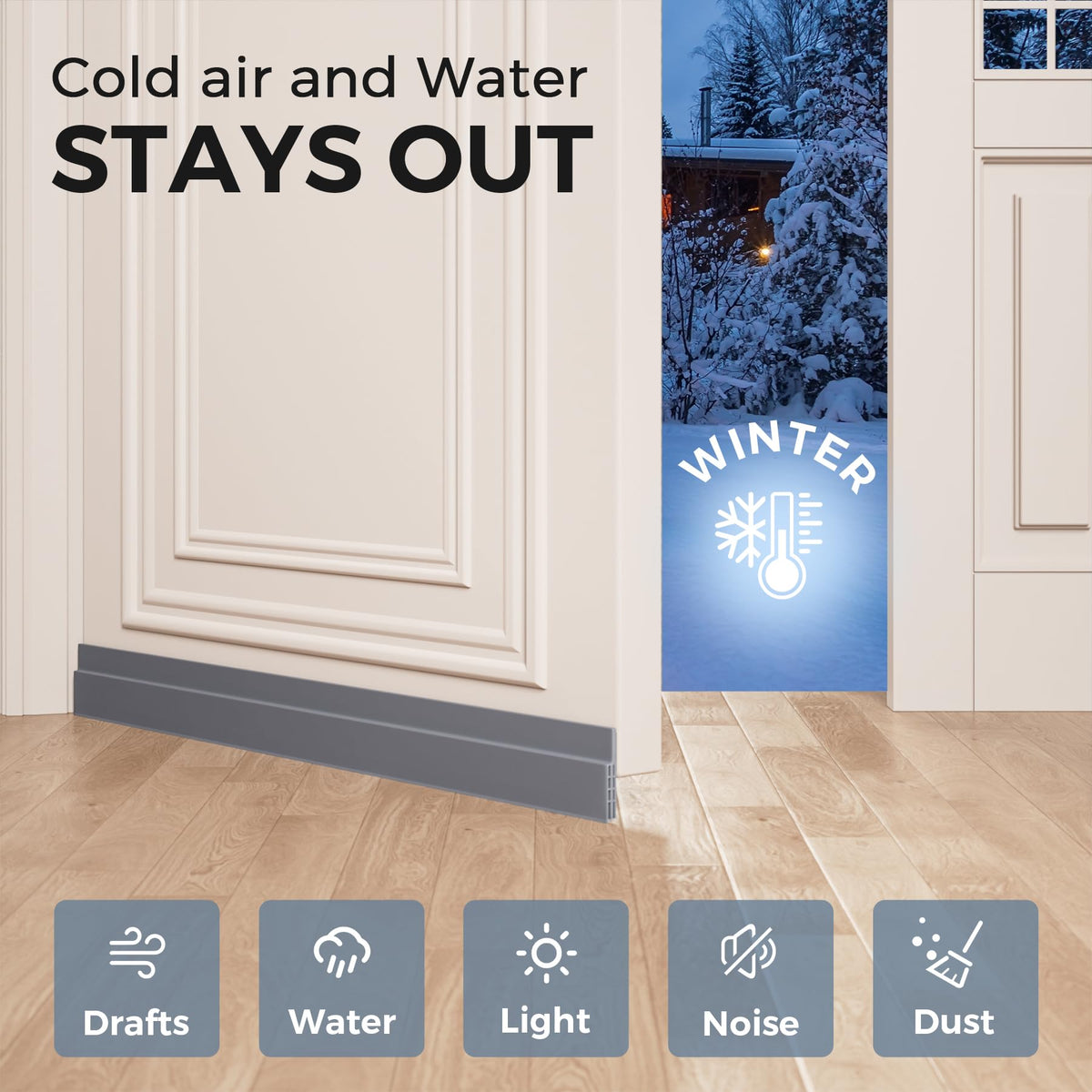 Grotheory 2 Pack Door Draft Stopper, Door Sweep, Weather Stripping Seal Black