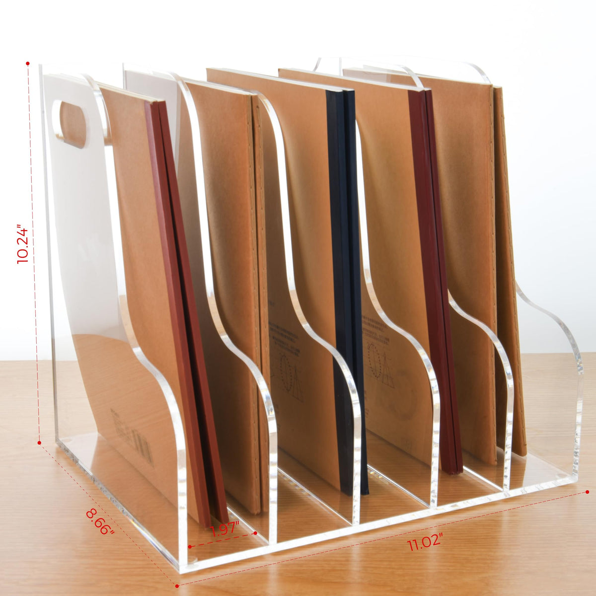 Acrylic Magazine File Holder, 4 Vertical Compartments Desk Document Sorter Organizer, Clear Folder Rack Binder for Office/Home/Classroom, for Documents, Tablet, Magazines, Books & Accessories B5, 4 Sections