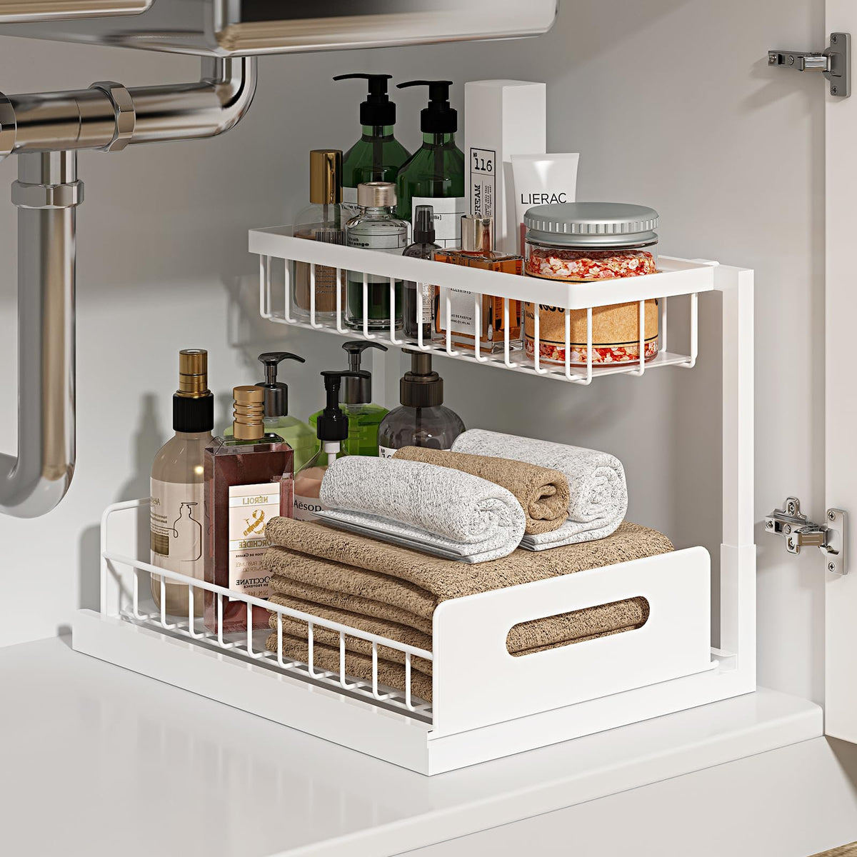 REALINN Under Sink Organizer, L-Shaped Pull Out Cabinet Kitchen