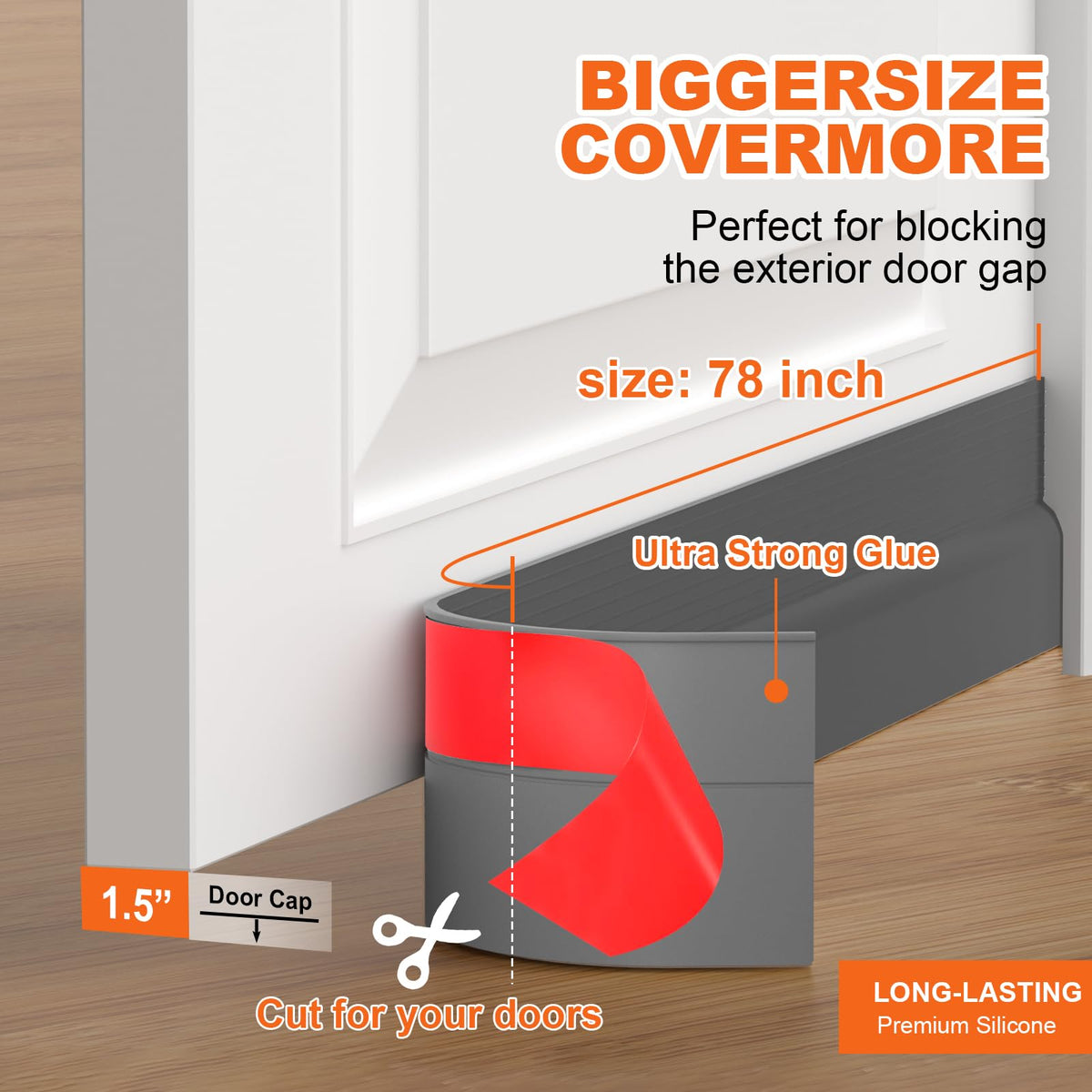 Door Draft Stopper, Door Sweep for Bottom of Door, Weather Stripping Door Seal Gap Filler Bottom Blocker Soundproofing Cold Air Insulation Save Energy Install Quickly Easily (Black, 39‘’) 39‘’ Black