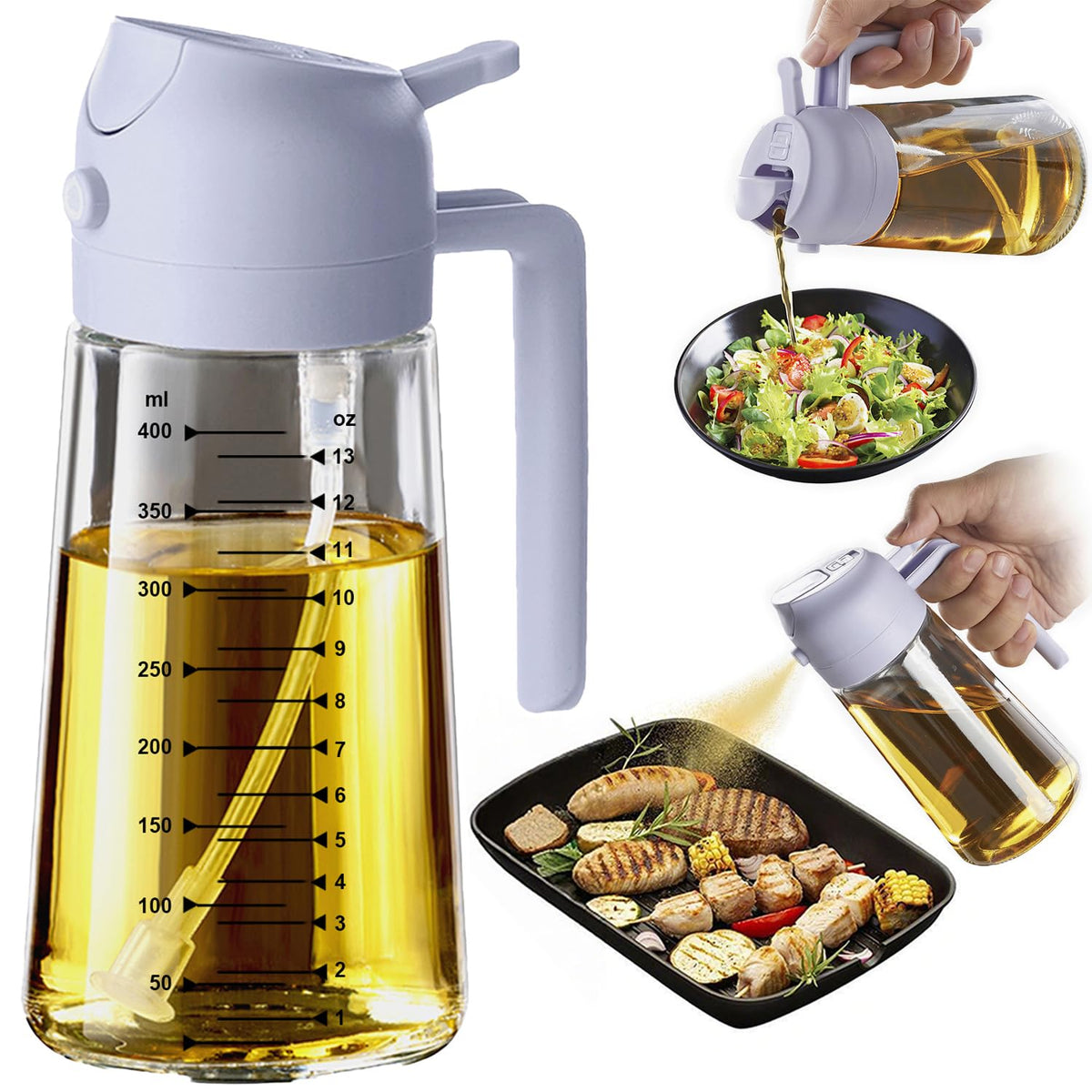 TrendPlain 16oz/470ml Glass Olive Oil Sprayer for Cooking – 2 in 1 Oil...