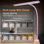 Airlonv LED Desk Lamp with Clamp, 17" Stepless Dimming Light, Black Standard