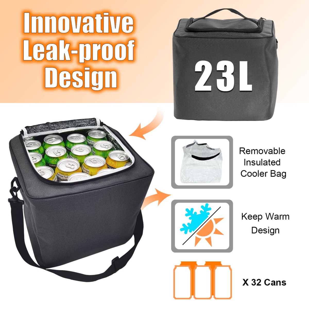 Collapsible Trunk Organizer with Insulated Leakproof Cooler Bag,Removable Lid,Adjustable Securing Straps,3 Compartments Trunk Organizer for SUV,Truck,Sedan(Grey & Black) Black&Grey With Cooler