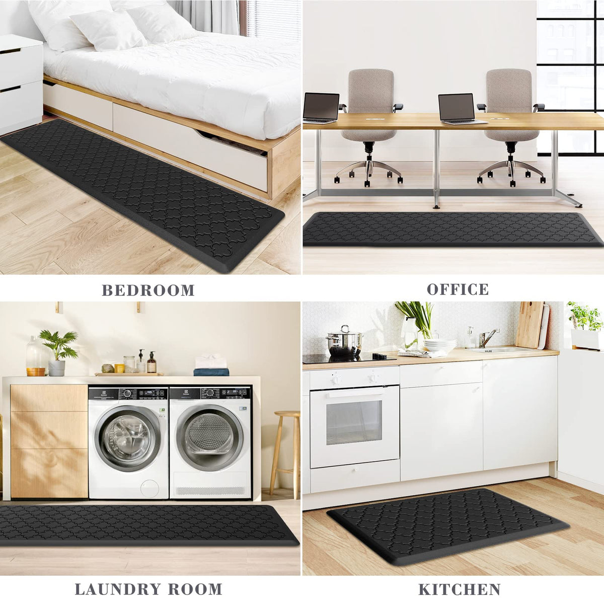 Kitchen Mat 2 PCS Cushioned Anti-Fatigue Floor Mat Standing Mat for Kitchen Stylish Grey 17.3"x29"+17.3"x47"