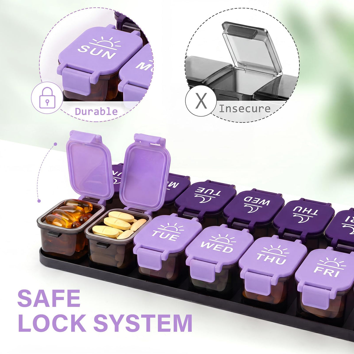 Extra Large Weekly Pill Organizer and AM/PM Medication Dispenser