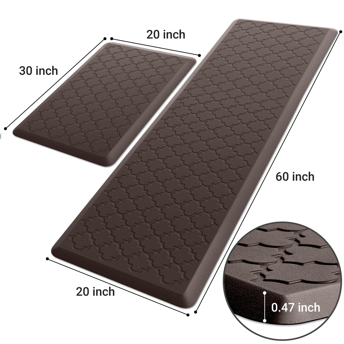 Kitchen Mat 2 PCS Cushioned Anti-Fatigue Floor Mat Standing Mat for Kitchen Stylish Grey 17.3"x29"+17.3"x47"