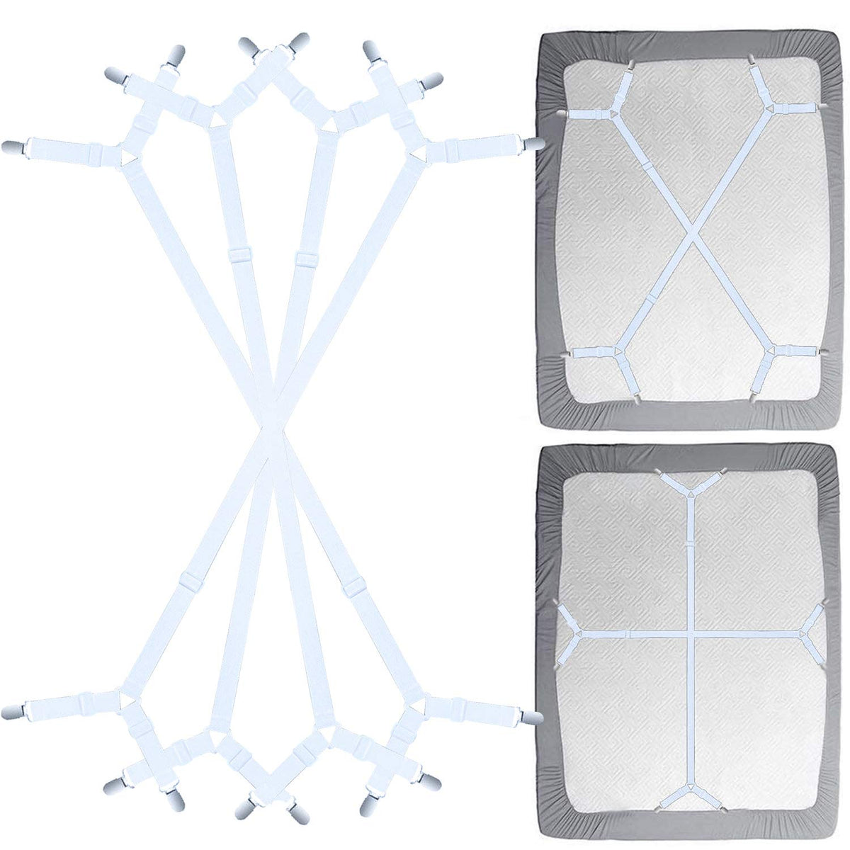 Siaomo Bed Sheet Fasteners Straps - 2 Way Adjustable Crisscross Corner...