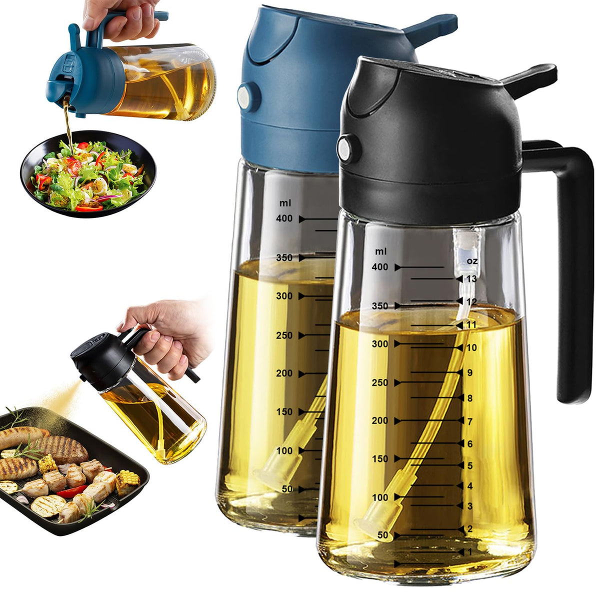 TrendPlain 16oz/470ml Glass Olive Oil Sprayer for Cooking – 2 in 1 Oil...
