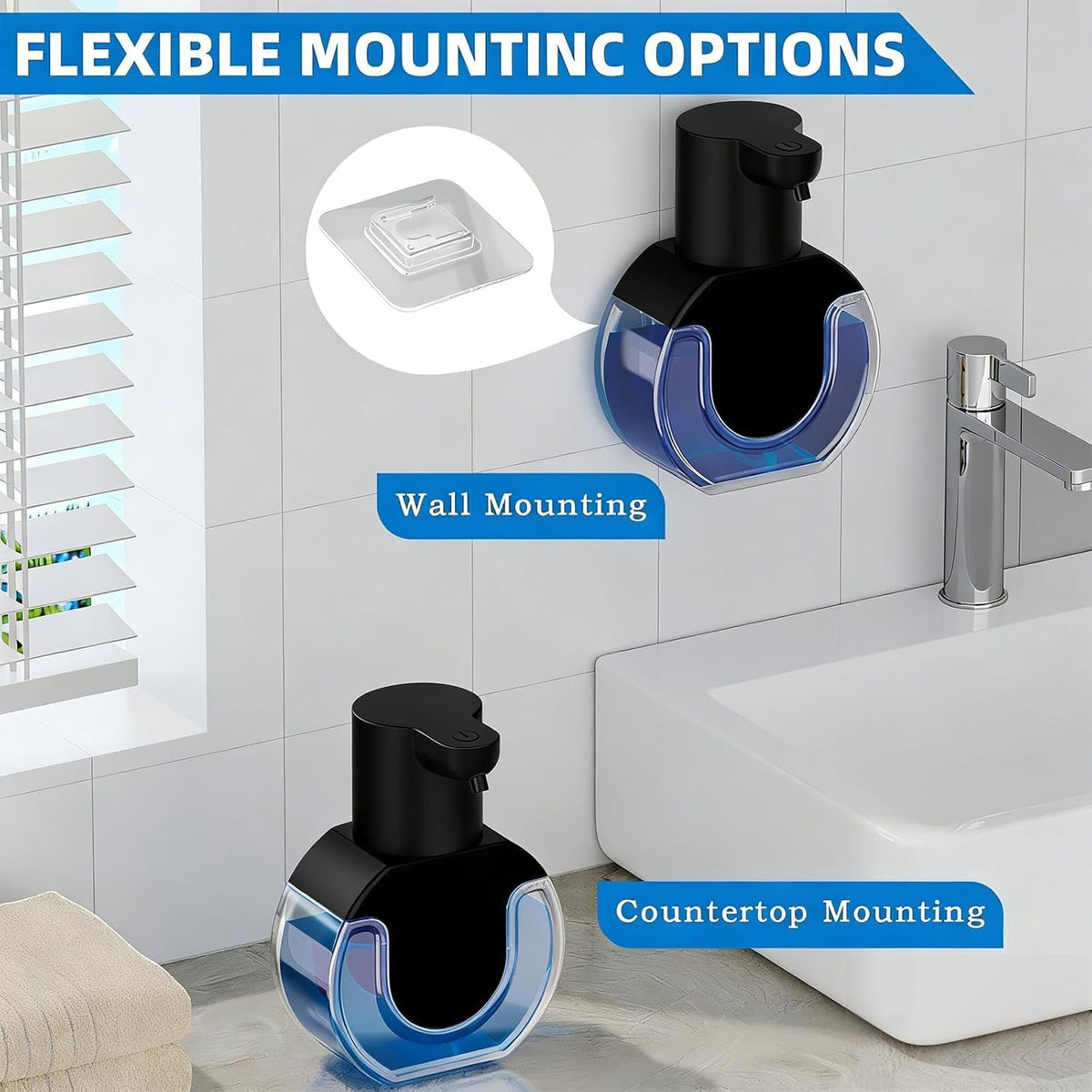 Automatic Soap Dispenser Touchless,Rechargeable Foaming Soap Dispenser,15oz/420ml Smart Hand Soap Dispensers,4-Level Adjustable,Wall Mount for Bathroom Kitchen Dish Soap,Hands-Free (Black) Black Foam