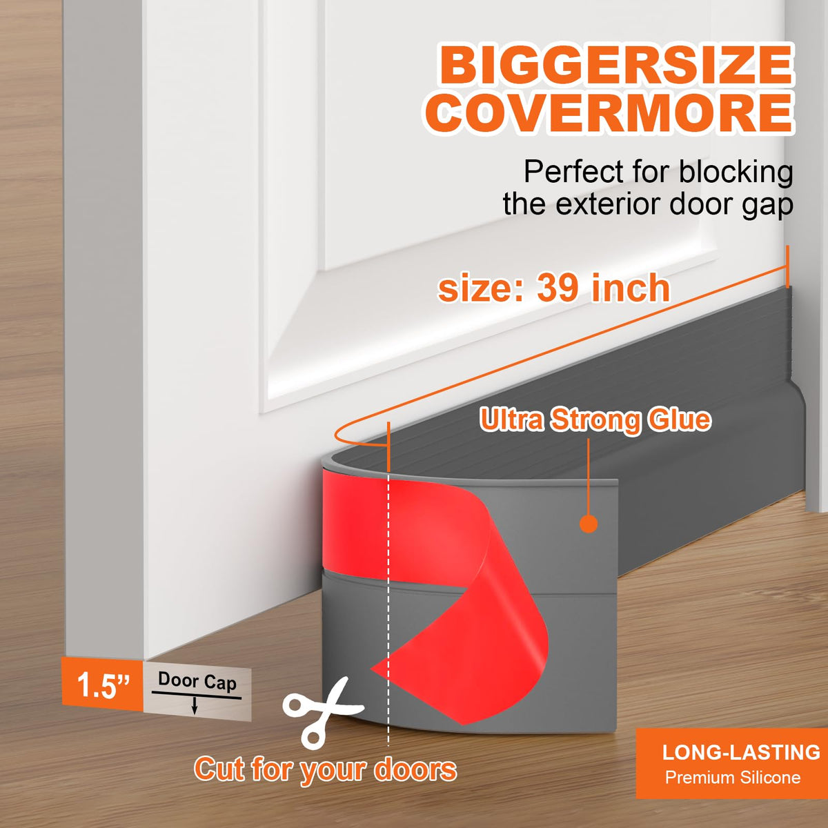Door Draft Stopper, Door Sweep for Bottom of Door, Weather Stripping Door Seal Gap Filler Bottom Blocker Soundproofing Cold Air Insulation Save Energy Install Quickly Easily (Black, 39‘’) 39‘’ Black