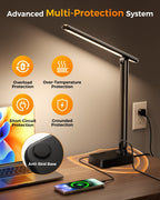 Airlonv LED Desk Lamp with Clamp, 17" Stepless Dimming Light, Black Standard