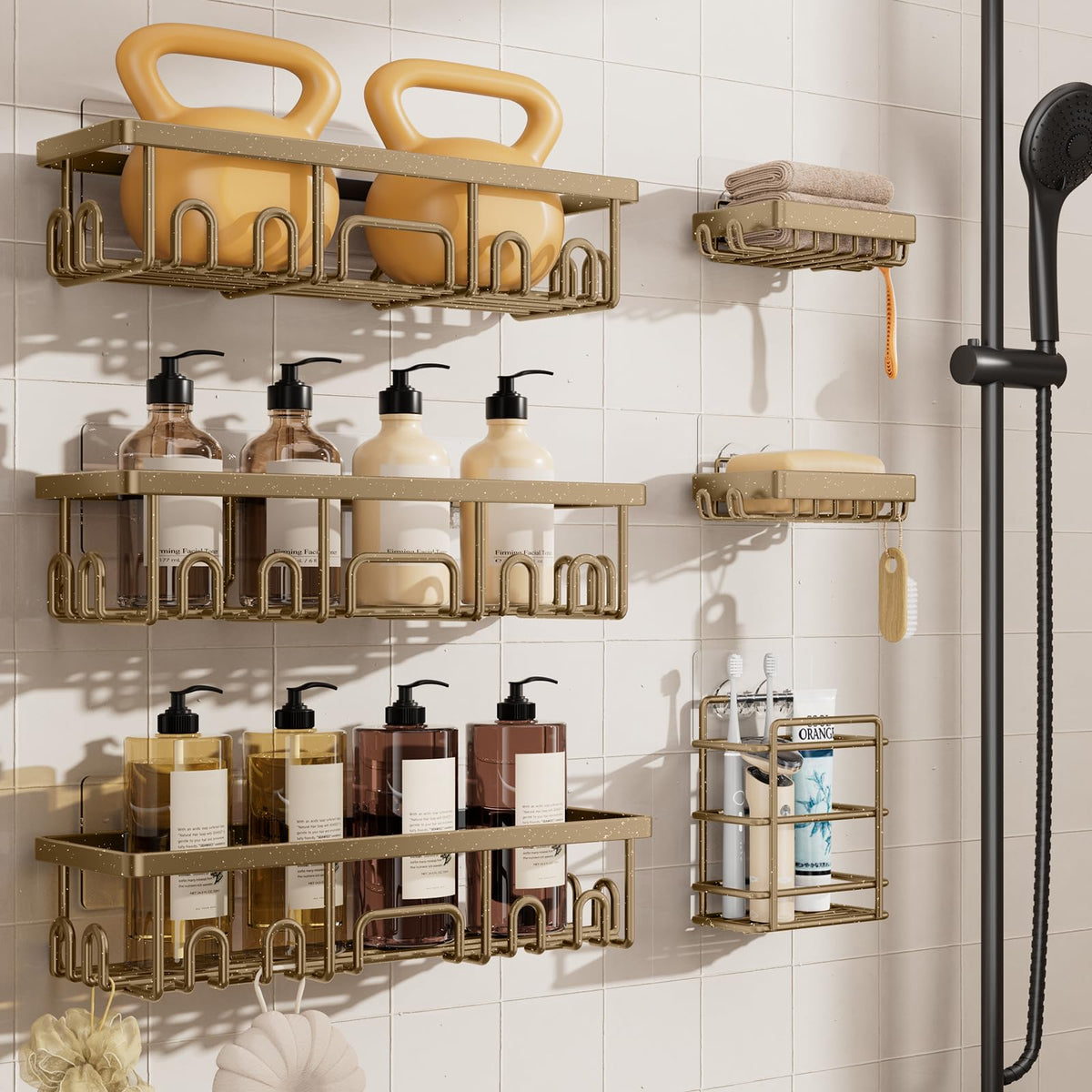 Veken Shower Caddy 6-Pack, Bathroom Organizers and Storage Shelves, Black