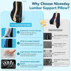 Niceeday Lumbar Support Pillow for Office Chair Car Back Support Pillow, Memory Foam Gaming Chair Desk Chair Back Cushion for Lower Back Pain Relief, Ergonomic Back Rest,Office Home Essentials Full Back 3D-16'*18'*5'
