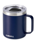 SUNWILL Insulated Coffee Mug, Stainless Steel 14 oz, Splash-Proof Lid Powder Coated Navy Blue 14 Ounces