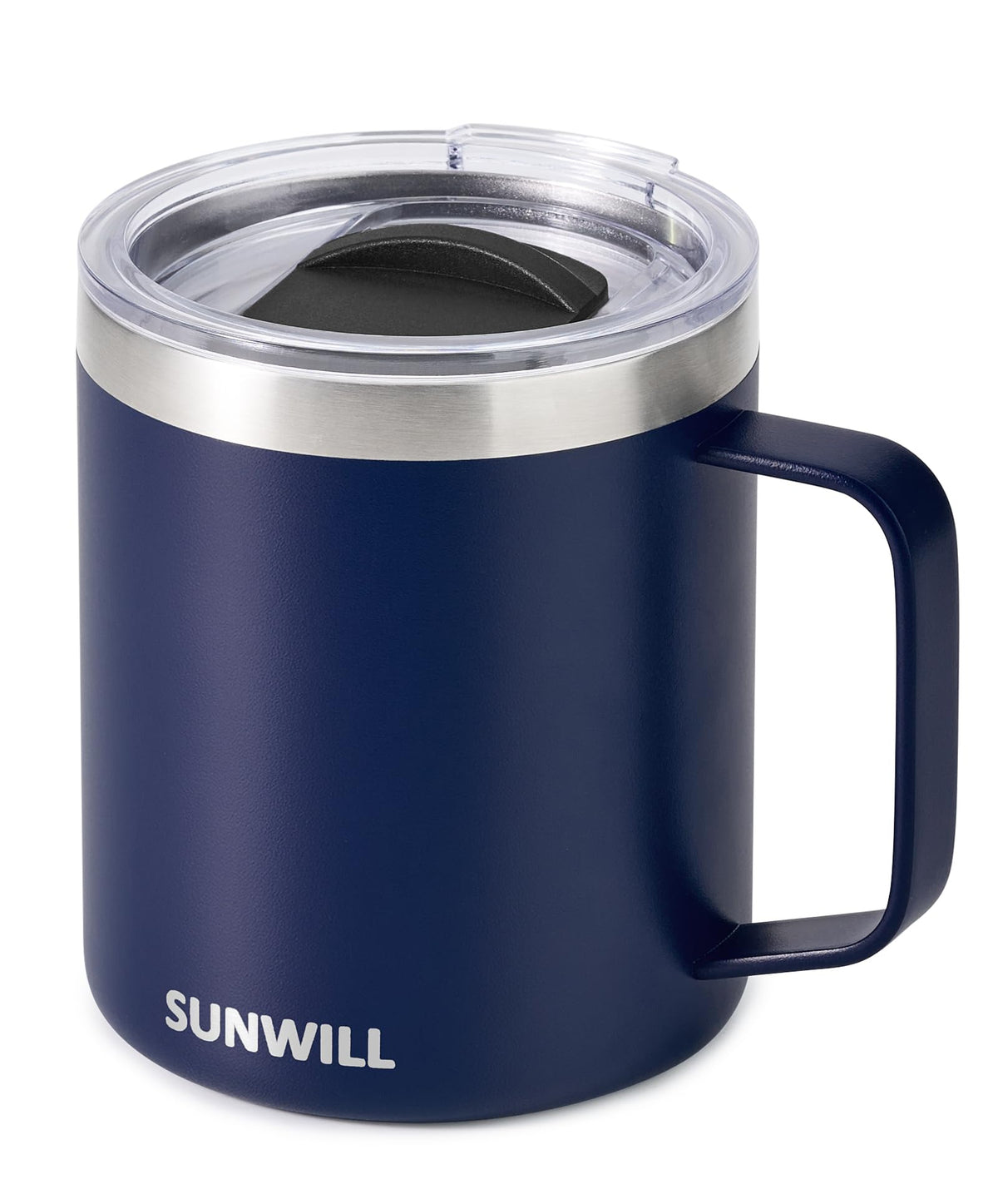 SUNWILL Insulated Coffee Mug, Stainless Steel 14 oz, Splash-Proof Lid Powder Coated Navy Blue 14 Ounces