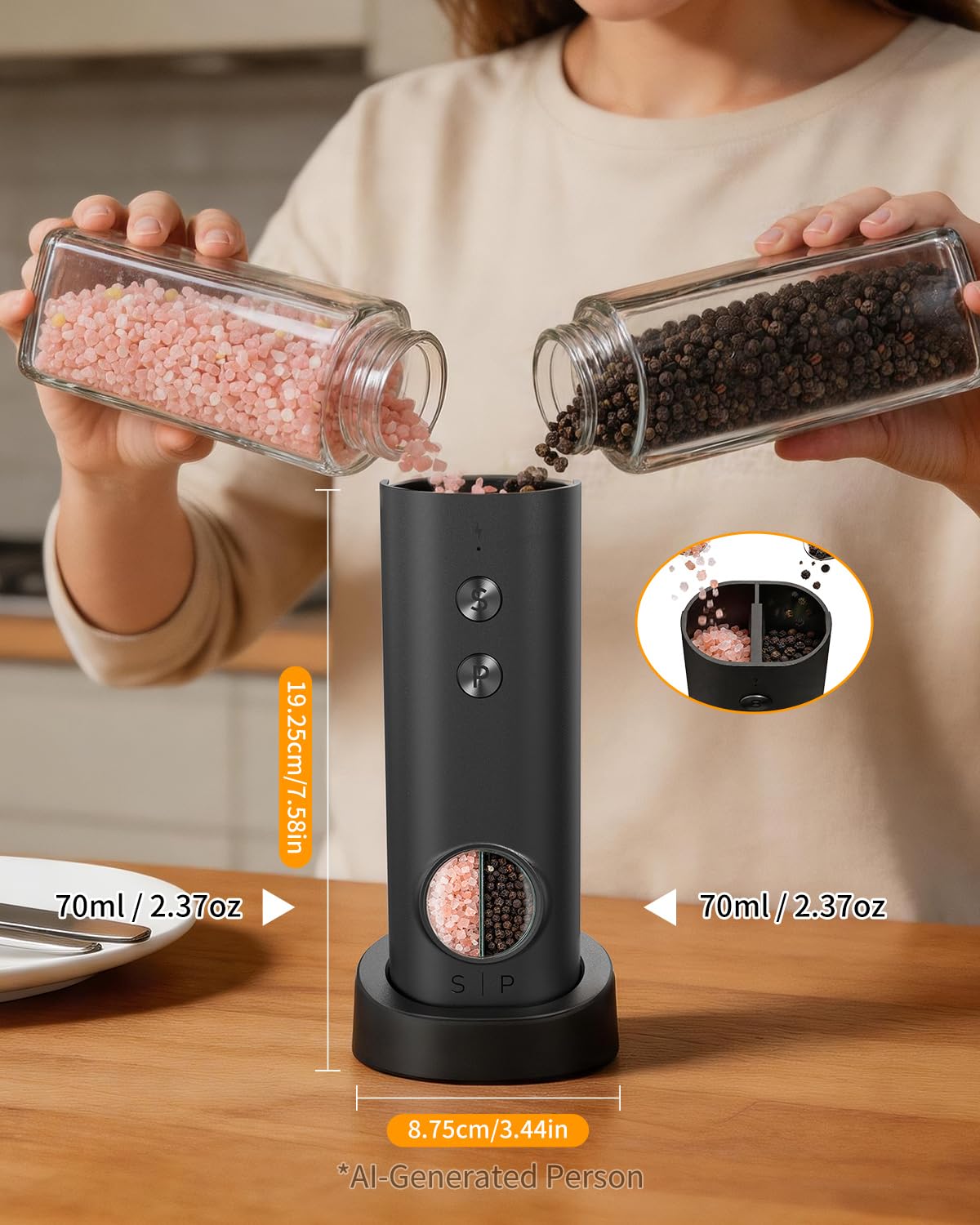 CIRCLE JOY 2 in 1 Electric Salt and Pepper Grinder Set with Storage Base Set A