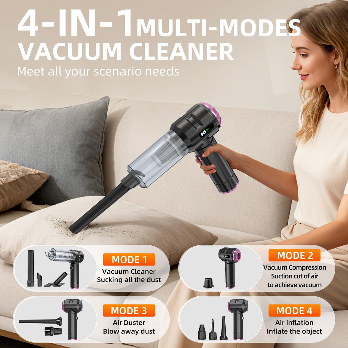 Handheld Vacuum Cleaner Cordless, 23000Pa Powerful Car Mini Vacuum Cleaner, Rechargeable Portable Lightweight dust Catcher for Home Car Carpet Stairs Pet Hair Deep Cleaning（Black-Gold）. Black-gold