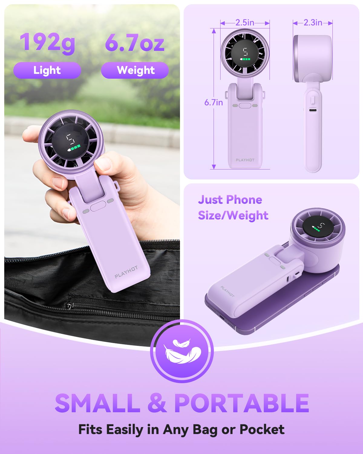 PlayHot Portable Handheld Turbo Fan, Travel Essentials, Gifts for Women/Men Blue