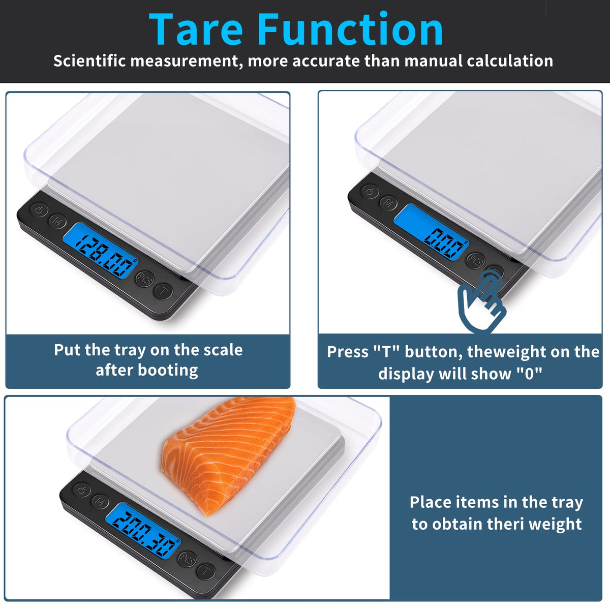 Small Digital Gram Scale 1000g by 0.01g, MEIYA High Accuracy Scale for Food Ounces and Grams, Upgrade USB Charging Kitchen Scale Digital Weight for Cooking, Baking, with Tare Function, 9 Units, 2 Tray Black