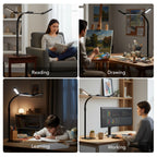 LED Desk Lamp for Home Office with Base, 28.2" Adjustable Gooseneck Swing Arm Ultra Bright Desk Light, Dimmable Architect Table lamp for Desktop Computer Light, Reading, Study, Workbench Black