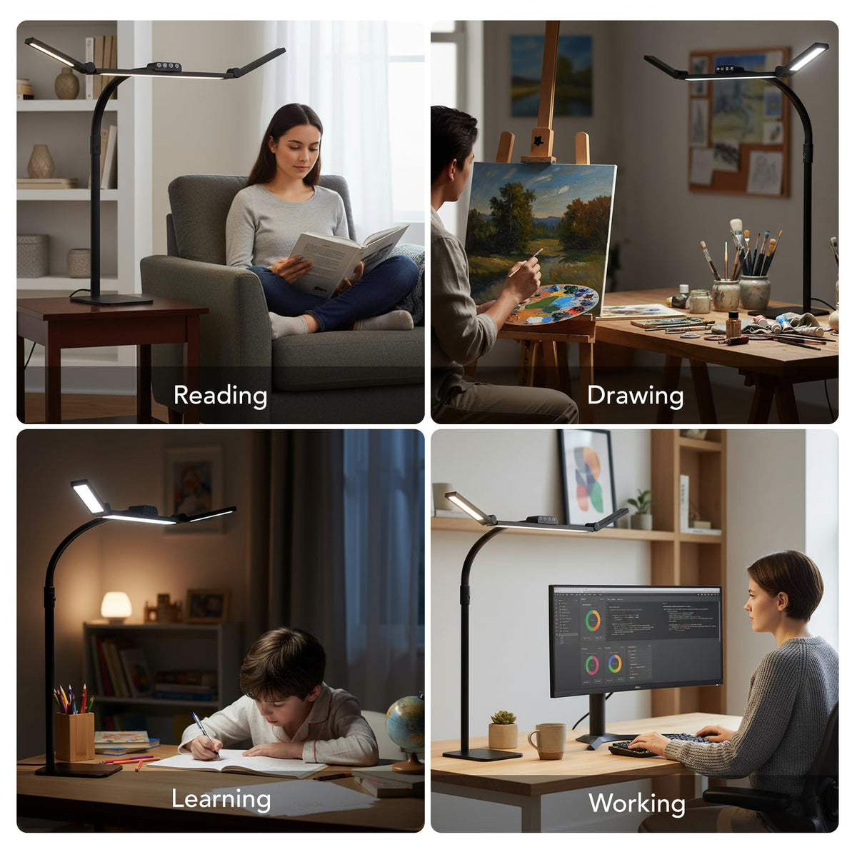 LED Desk Lamp for Home Office with Base, 28.2" Adjustable Gooseneck Swing Arm Ultra Bright Desk Light, Dimmable Architect Table lamp for Desktop Computer Light, Reading, Study, Workbench Black