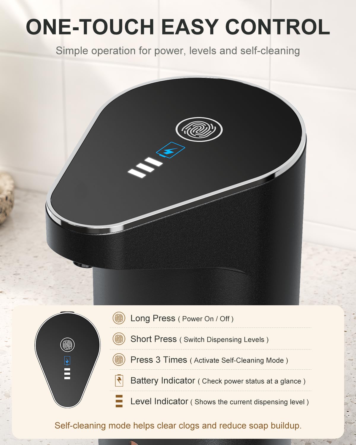 Fantictas Automatic Liquid Soap Dispenser, 3 Levels for Kitchen and Bath Black Gel