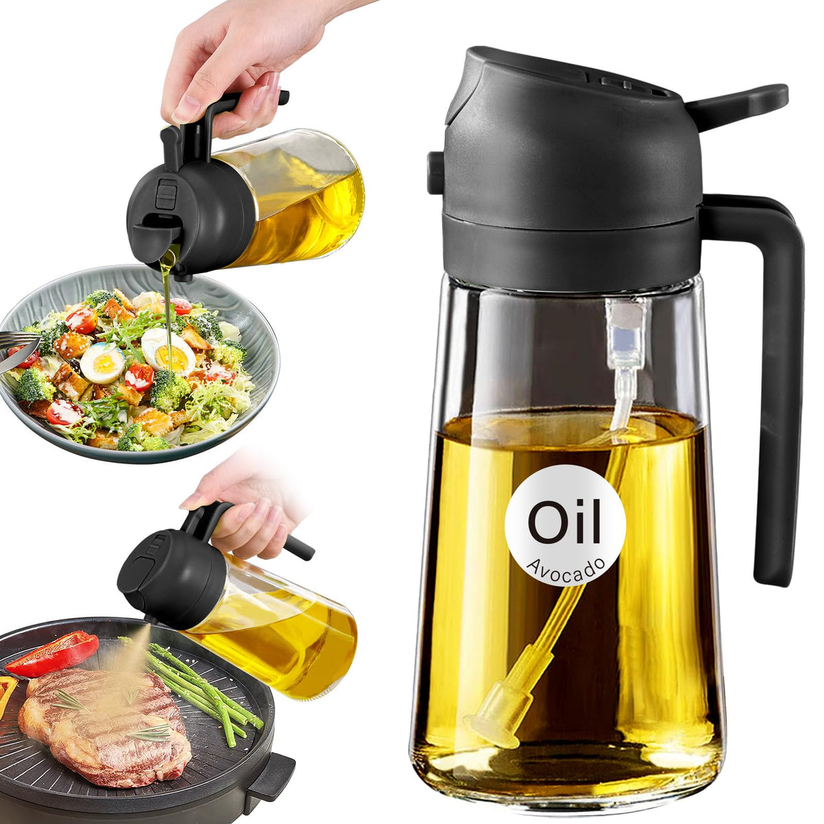 YARRAMATE Olive Oil Dispenser, 2 in 1 Sprayer for Cooking, 16oz/470ml...