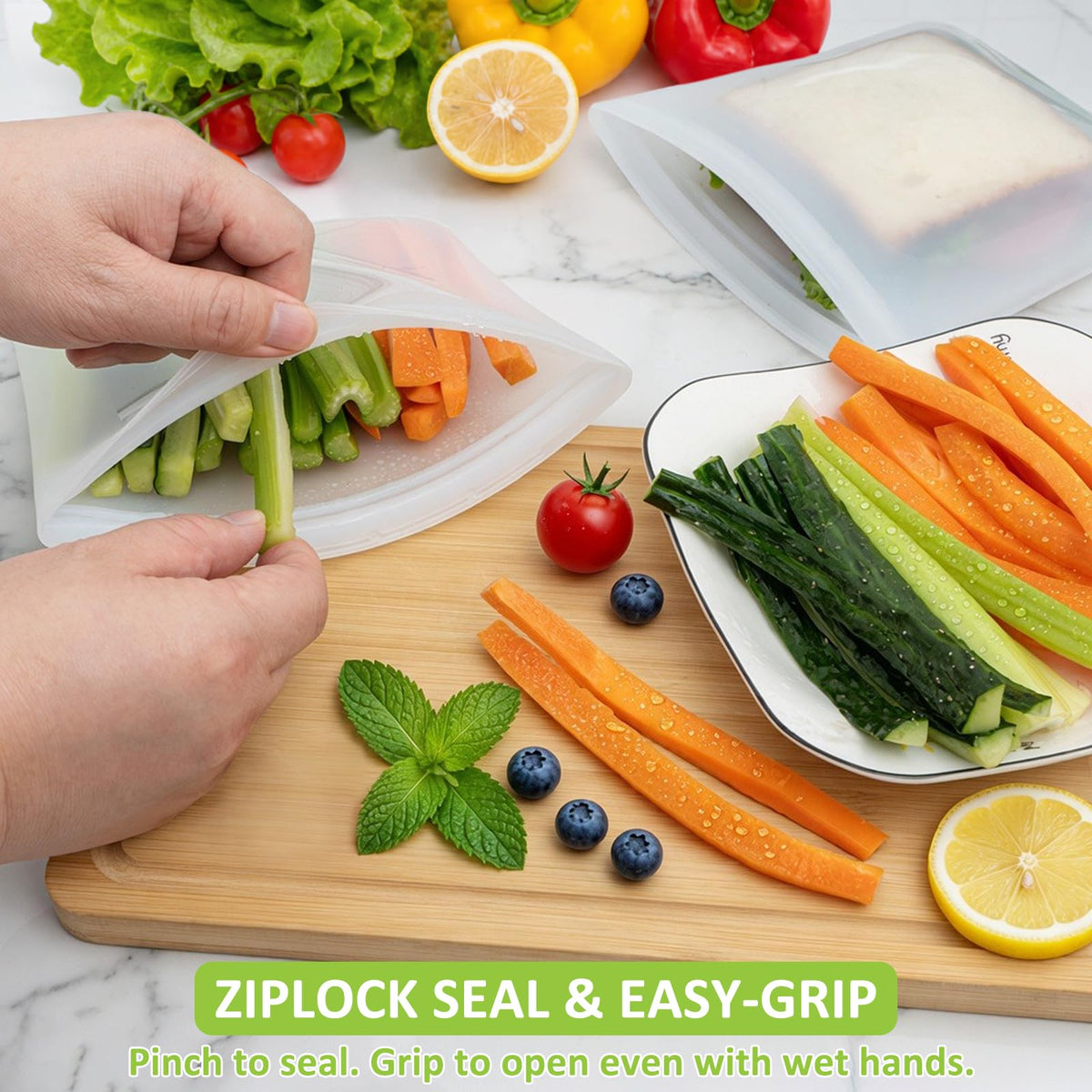 100% Silicone Mini Ziplock Reusable Pocket Snack Bags 4oz, BPA Free, 4 Pack Tranlucent | 4oz | 4 Pack
