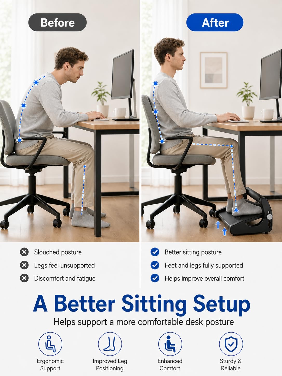 Foot Rest for Under Desk at Work with Leg Support Black 1