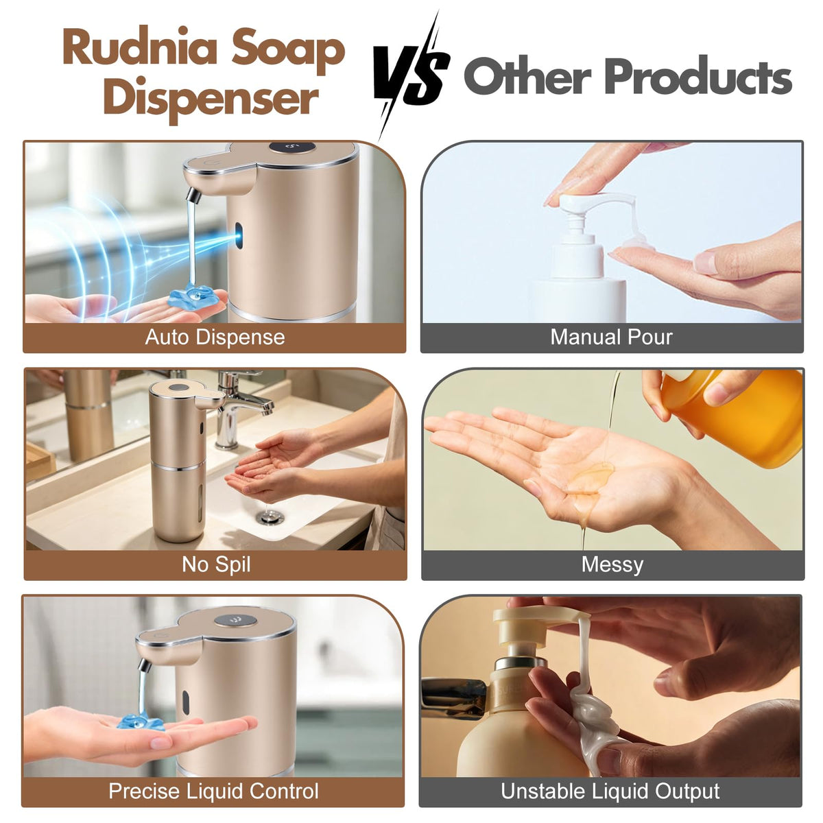 Automatic Soap Dispenser, Hand Soap Dispenser 12.8oz/380ml Smart Rechargeable, Liquid Touchless Soap Dispensers with 6-Level, Wall Mounted or Countertop Dish Soap Dispensing for Bathroom & Kitchen Black