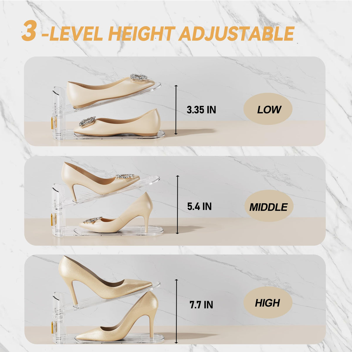 FENRUNXU Shoe Slots Organizer for Closet, Shoe Stacker Organizer Double Layer Stack Shoe Rack, Shoe Display Shelf 50% Space Saver Storage Holder for Closet, 12PACK Gold 12 Pack