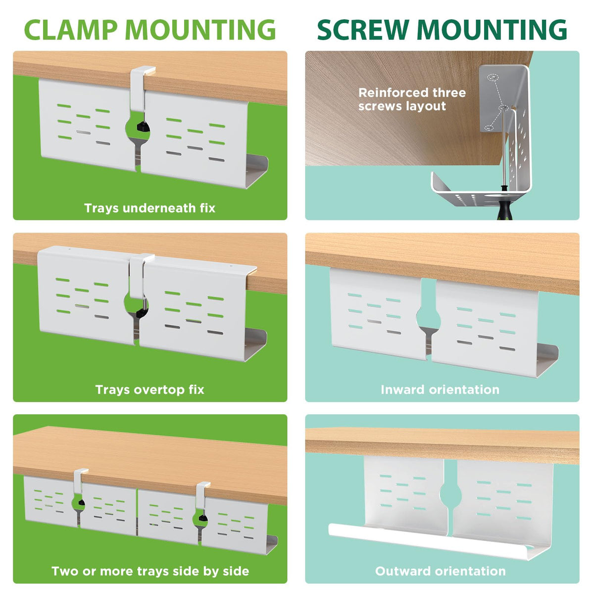 Under Desk Cable Management Tray and Metal Cord Organizer