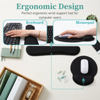 10 Pcs Ergonomic Mouse Pad and Keyboard with Wrist Support Set - Soft Memory Foam & Rubber Base Comfort Rest for Typing, Gaming, Computer, Laptop, Office, Home Use