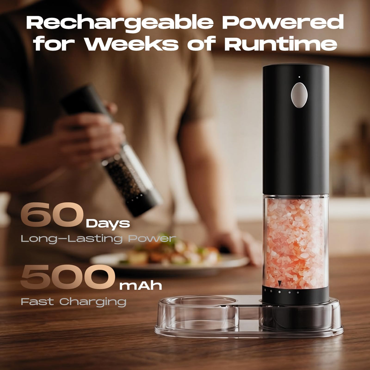 Electric Salt and Pepper Grinder Set, Battery Automatic Salt and Pepper Shaker with Adjustable Coarseness, Large Capacity Pepper Mill with LED White Elephant Gifts(Battery-Stainless Steel) Battery-Stainless Steel 2-Pack