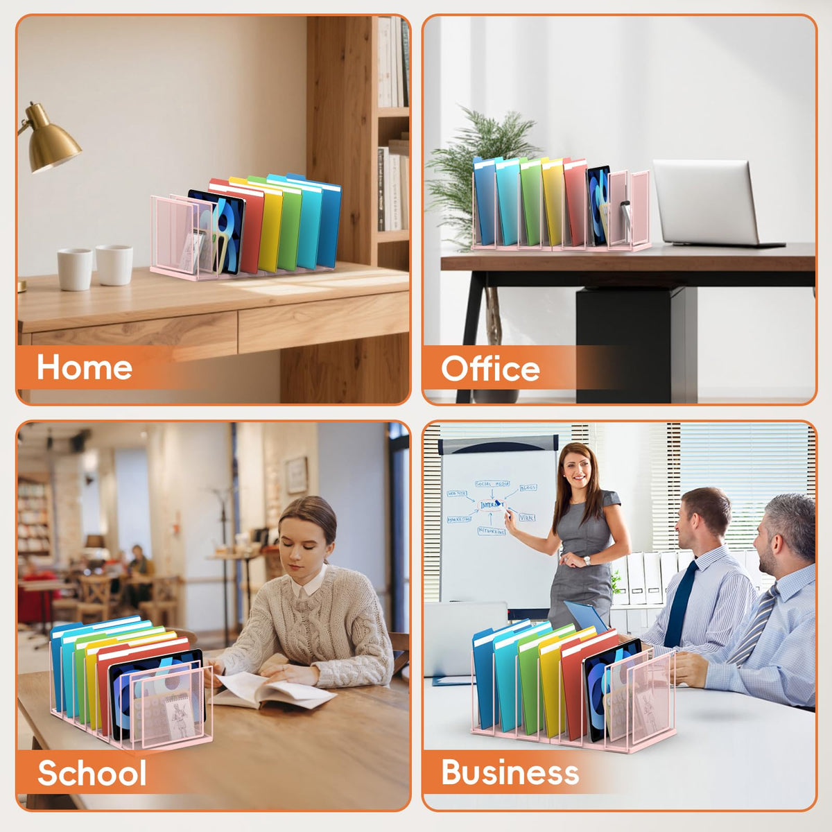 File Organizer For Desk, 7 Section Metal Desktop File Sorter, Black