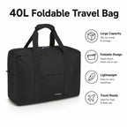 Foldable Travel Duffle Bag with Trolley Sleeve 40L Travel Bag Black