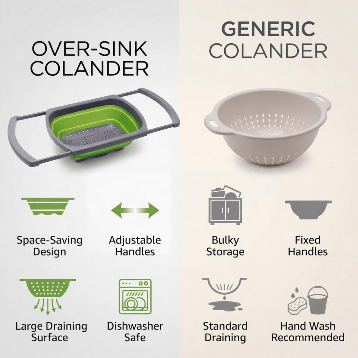 Qimh Colander collapsible, Strainer Over The Sink Vegetable Fruit...