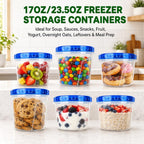 20 Pack Freezer Food Storage Containers with Twist Lids for Soup Meal Prep