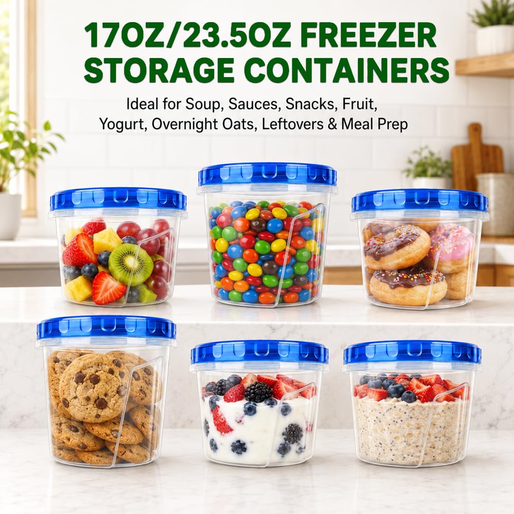 20 Pack Freezer Food Storage Containers with Twist Lids for Soup Meal Prep