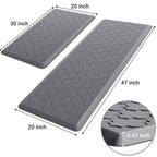 Kitchen Mat 2 PCS Cushioned Anti-Fatigue Floor Mat Standing Mat for Kitchen Stylish Grey 17.3"x29"+17.3"x47"