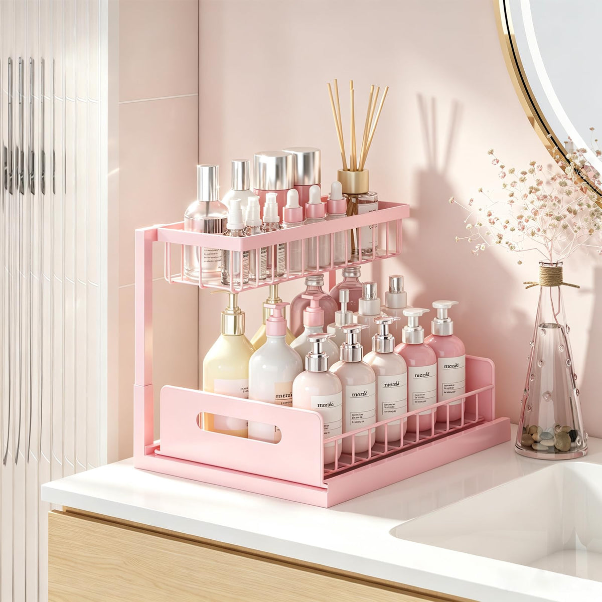 REALINN Under Sink Organizer, L-Shaped Pull Out Cabinet Kitchen