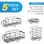 EUDELE Adhesive Shower Caddy, 5 Pack Rustproof Stainless Steel Bath Organizers With Large Capacity, No Drilling Shelves for Bathroom Storage & Home Decor Black