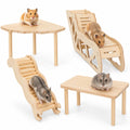 4 Pcs Hamster Platform Set, Wooden Tunnel Ladder Hideout Play House for Pet