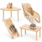 4 Pcs Hamster Platform Set, Wooden Tunnel Ladder Hideout Play House for Pet